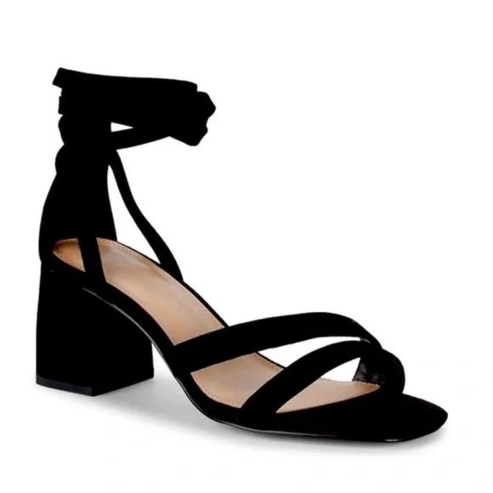 BCBGeneration Debby Black Suede Strappy Block Heel Lace Up Sandals Size 8M